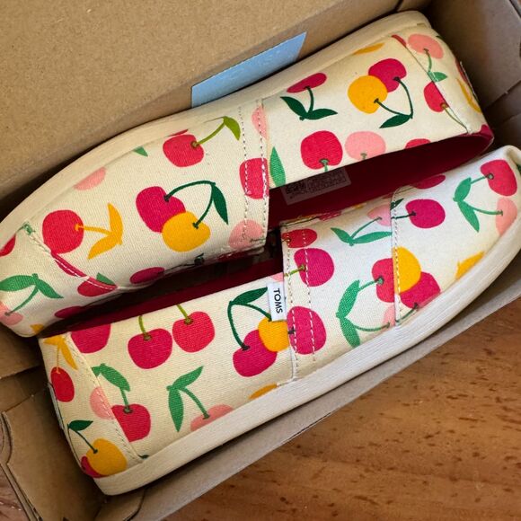 Toms Alpargata Natural Cherries Print Canvas Slip On Shoes Womens Size 5M - Picture 12 of 12